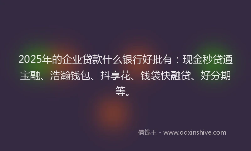 2025年的企业贷款什么银行好批有：现金秒贷通宝融、浩瀚钱包、抖享花、钱袋快融贷、好分期等。