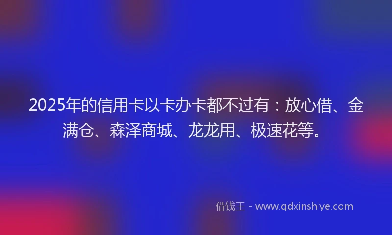 2025年的信用卡以卡办卡都不过有:放心借、金满仓、森泽商城、龙龙用、极速花等。