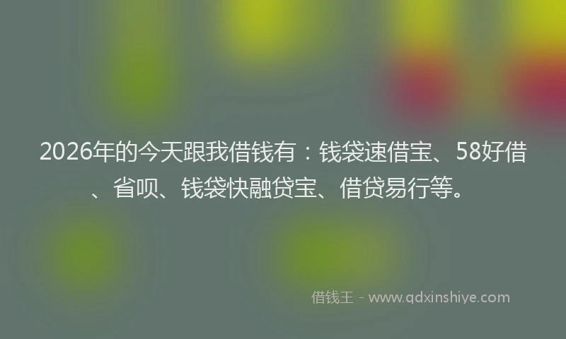 2026年的今天跟我借钱有：钱袋速借宝、58好借、省呗、钱袋快融贷宝、借贷易行等。