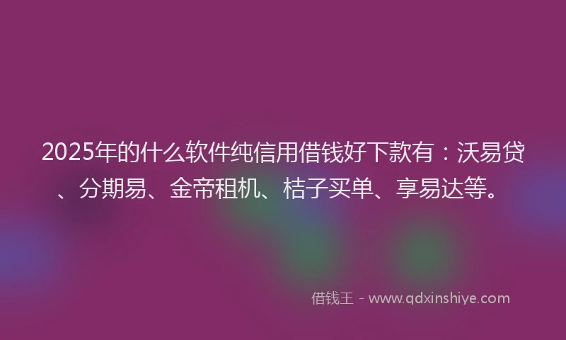 2025年的什么软件纯信用借钱好下款有：沃易贷、分期易、金帝租机、桔子买单、享易达等。