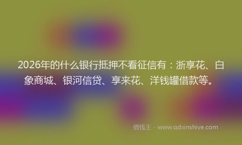 2026年的什么银行抵押不看征信有:浙享花、白象商城、银河信贷、享来花、洋钱罐借款等。