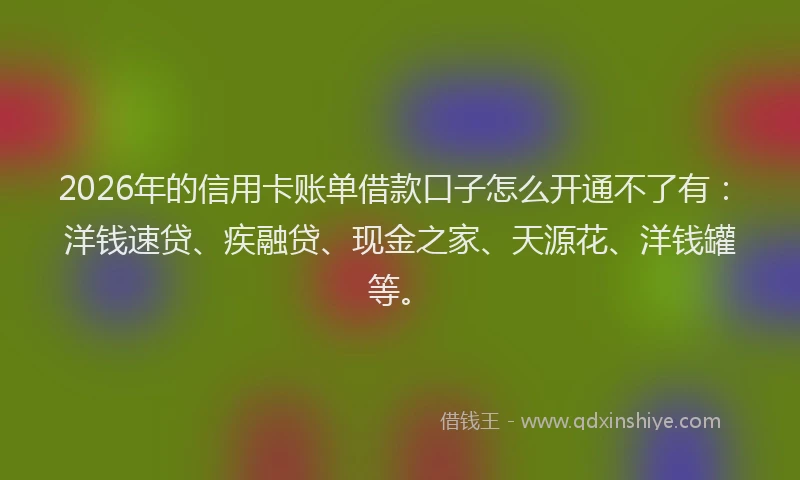 2026年的信用卡账单借款口子怎么开通不了有：洋钱速贷、疾融贷、现金之家、天源花、洋钱罐等。