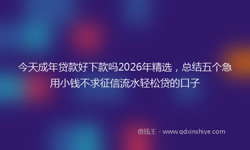 今天成年贷款好下款吗2026年精选，总结五个急用小钱不求征信流水轻松贷的口子