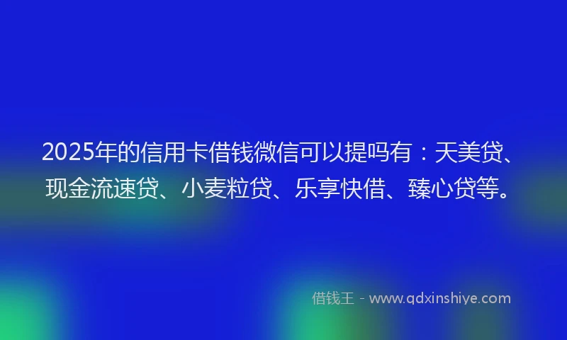 2025年的信用卡借钱微信可以提吗有:天美贷、现金流速贷、小麦粒贷、乐享快借、臻心贷等。