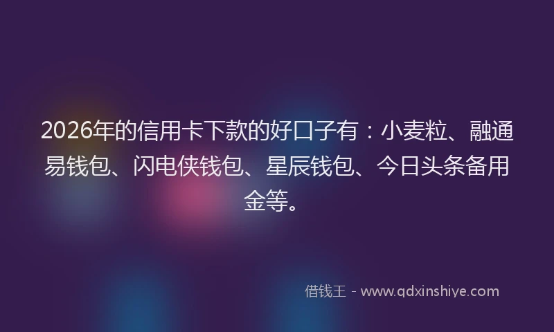 2026年的信用卡下款的好口子有：小麦粒、融通易钱包、闪电侠钱包、星辰钱包、今日头条备用金等。