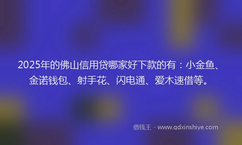 2025年的佛山信用贷哪家好下款的有：小金鱼、金诺钱包、射手花、闪电通、爱木速借等。