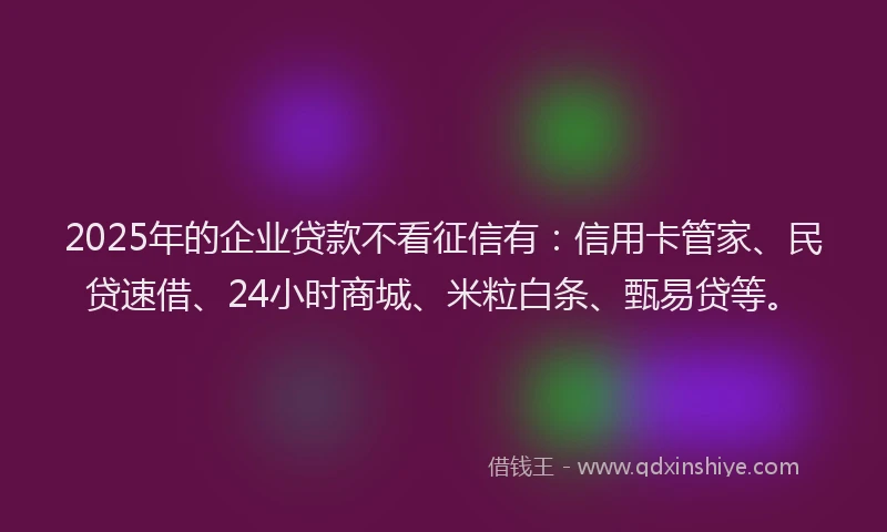 2025年的企业贷款不看征信有：信用卡管家、民贷速借、24小时商城、米粒白条、甄易贷等。