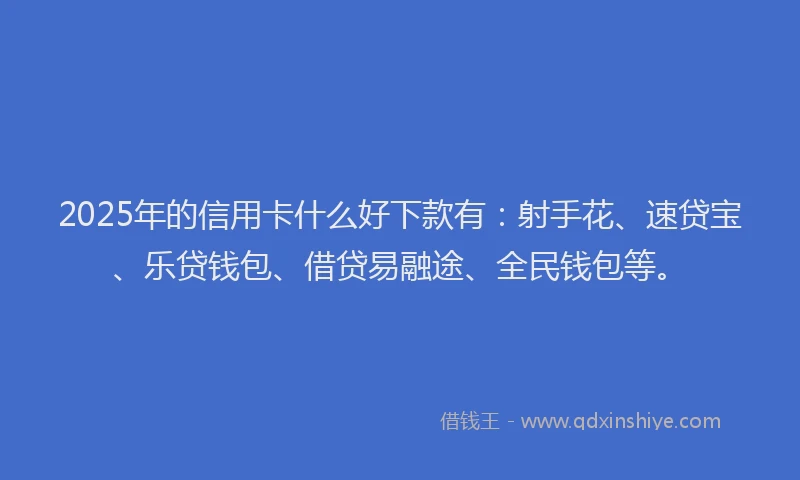 2025年的信用卡什么好下款有：射手花、速贷宝、乐贷钱包、借贷易融途、全民钱包等。