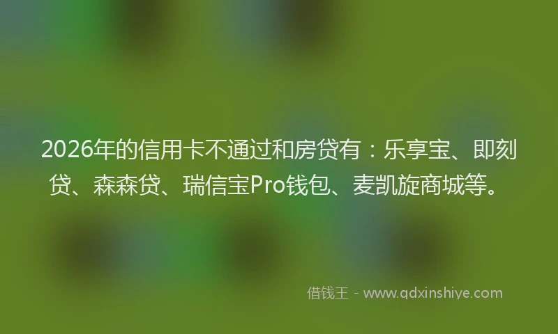 2026年的信用卡不通过和房贷有：乐享宝、即刻贷、森森贷、瑞信宝Pro钱包、麦凯旋商城等。