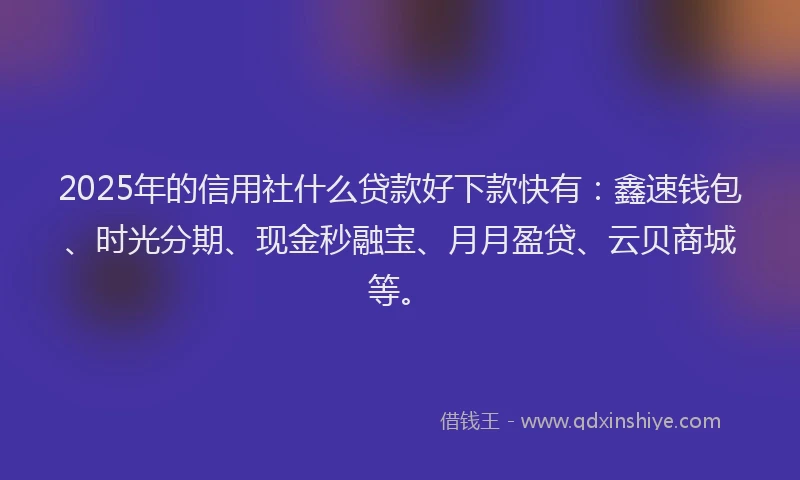 2025年的信用社什么贷款好下款快有:鑫速钱包、时光分期、现金秒融宝、月月盈贷、云贝商城等。