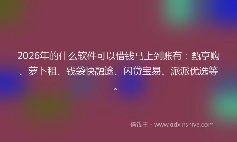 2026年的什么软件可以借钱马上到账有：甄享购、萝卜租、钱袋快融途、闪贷宝易、派派优选等。