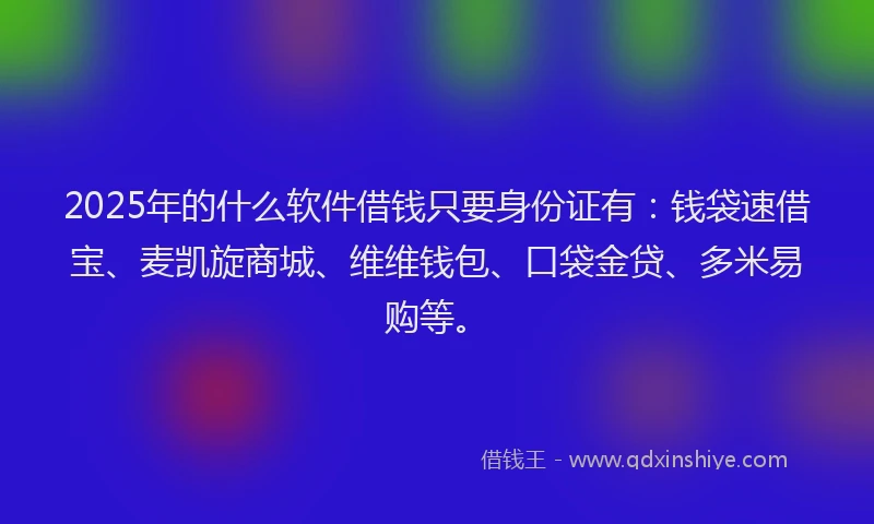 2025年的什么软件借钱只要身份证有：钱袋速借宝、麦凯旋商城、维维钱包、口袋金贷、多米易购等。