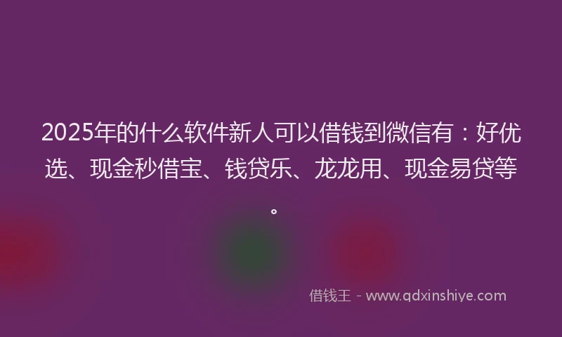 2025年的什么软件新人可以借钱到微信有：好优选、现金秒借宝、钱贷乐、龙龙用、现金易贷等。