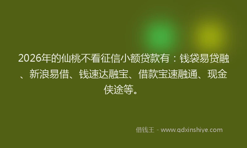 2026年的仙桃不看征信小额贷款有：钱袋易贷融、新浪易借、钱速达融宝、借款宝速融通、现金侠途等。