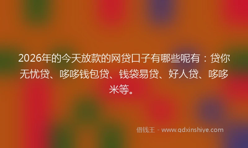 2026年的今天放款的网贷口子有哪些呢有：贷你无忧贷、哆哆钱包贷、钱袋易贷、好人贷、哆哆米等。