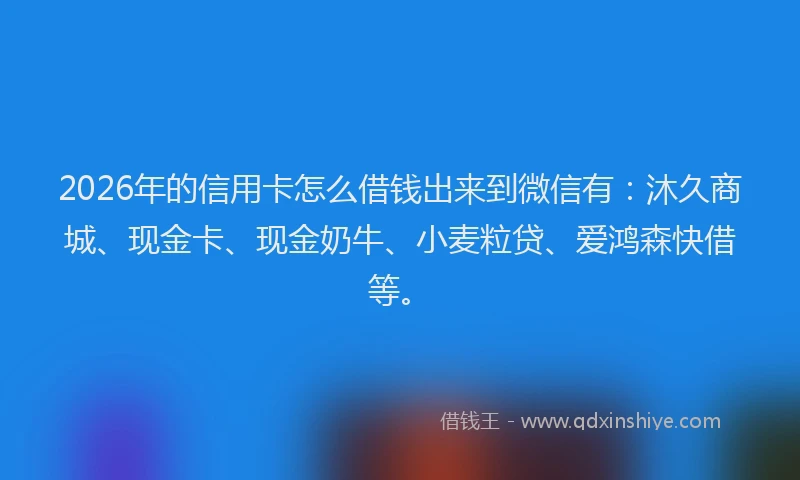 2026年的信用卡怎么借钱出来到微信有:沐久商城、现金卡、现金奶牛、小麦粒贷、爱鸿森快借等。