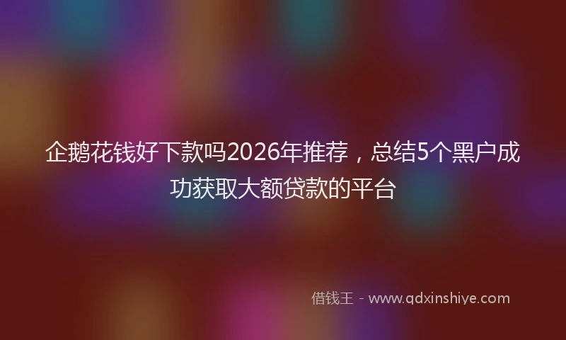 企鹅花钱好下款吗2026年推荐，总结5个黑户成功获取大额贷款的平台
