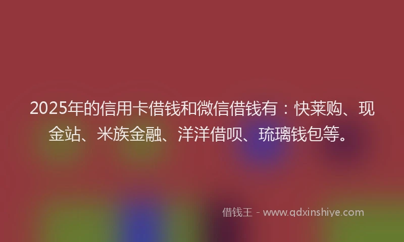 2025年的信用卡借钱和微信借钱有：快莱购、现金站、米族金融、洋洋借呗、琉璃钱包等。