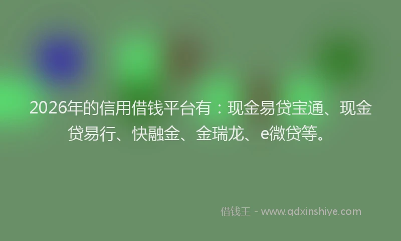 2026年的信用借钱平台有:现金易贷宝通、现金贷易行、快融金、金瑞龙、e微贷等。