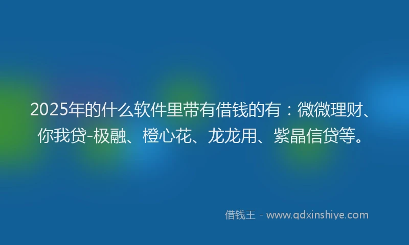 2025年的什么软件里带有借钱的有：微微理财、你我贷-极融、橙心花、龙龙用、紫晶信贷等。
