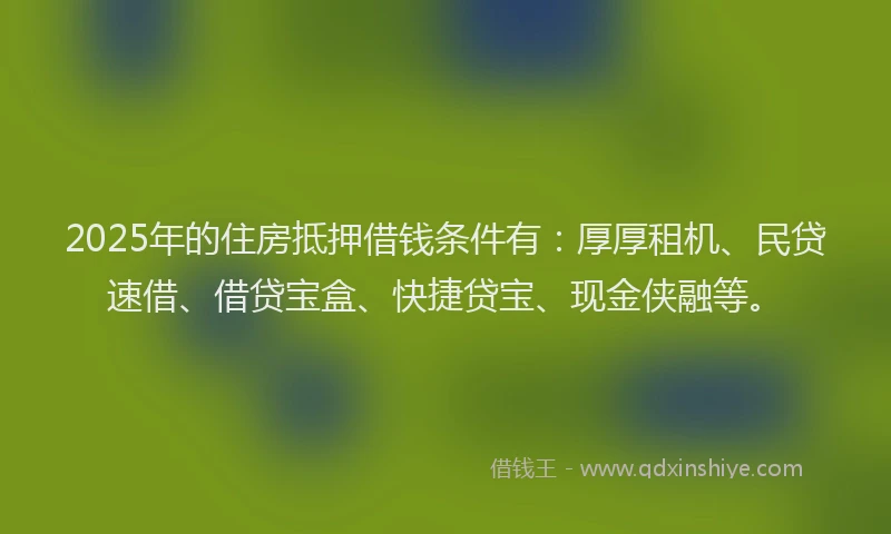 2025年的住房抵押借钱条件有：厚厚租机、民贷速借、借贷宝盒、快捷贷宝、现金侠融等。