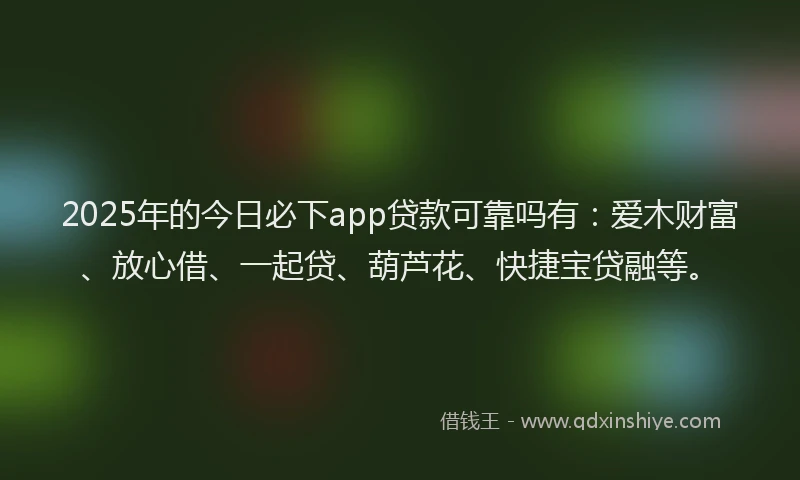 2025年的今日必下app贷款可靠吗有:爱木财富、放心借、一起贷、葫芦花、快捷宝贷融等。