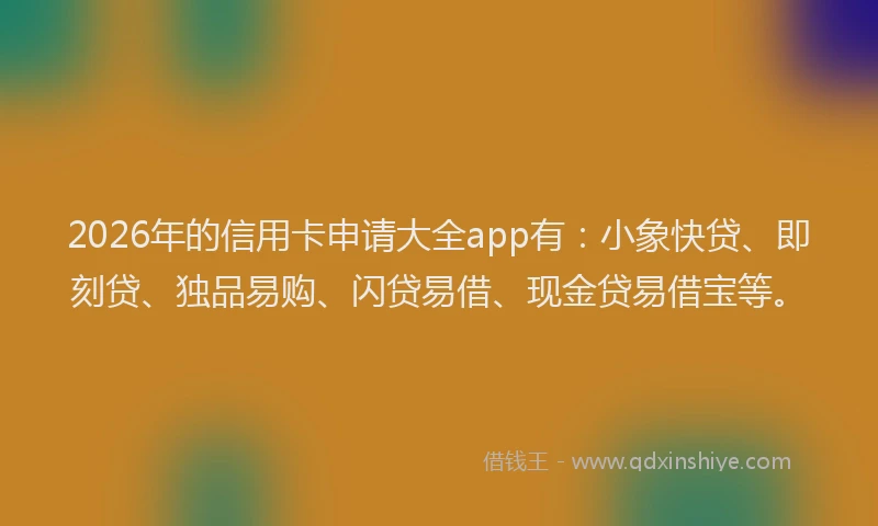 2026年的信用卡申请大全app有：小象快贷、即刻贷、独品易购、闪贷易借、现金贷易借宝等。