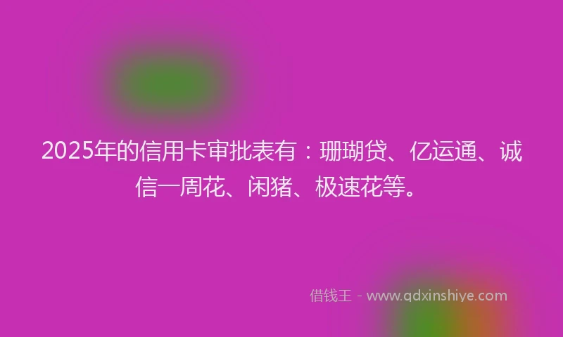 2025年的信用卡审批表有：珊瑚贷、亿运通、诚信一周花、闲猪、极速花等。
