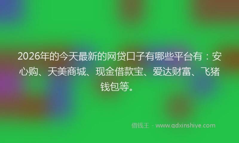 2026年的今天最新的网贷口子有哪些平台有：安心购、天美商城、现金借款宝、爱达财富、飞猪钱包等。