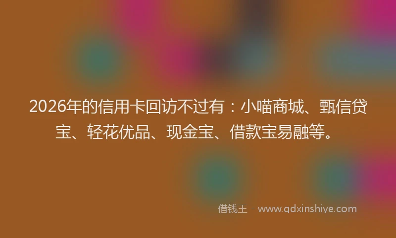 2026年的信用卡回访不过有：小喵商城、甄信贷宝、轻花优品、现金宝、借款宝易融等。