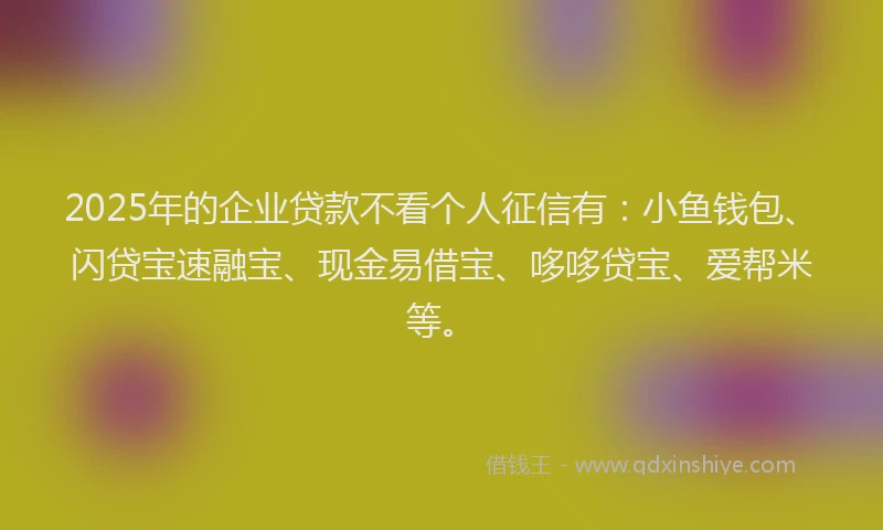 2025年的企业贷款不看个人征信有：小鱼钱包、闪贷宝速融宝、现金易借宝、哆哆贷宝、爱帮米等。
