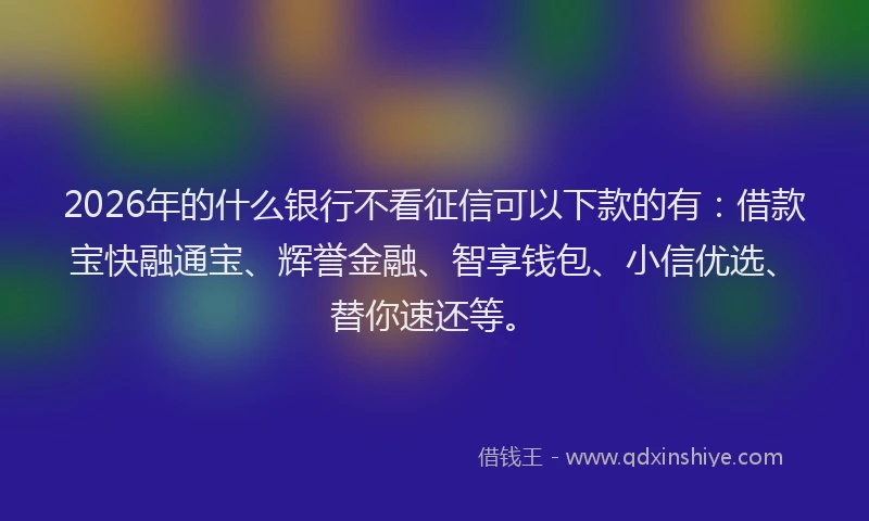 2026年的什么银行不看征信可以下款的有:借款宝快融通宝、辉誉金融、智享钱包、小信优选、替你速还等。