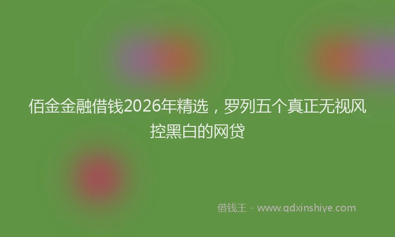 佰金金融借钱2026年精选，罗列五个真正无视风控黑白的网贷