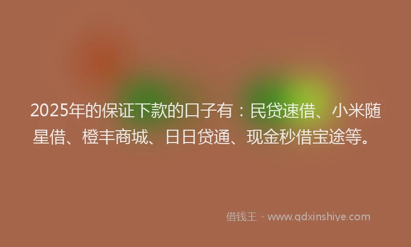 2025年的保证下款的口子有：民贷速借、小米随星借、橙丰商城、日日贷通、现金秒借宝途等。