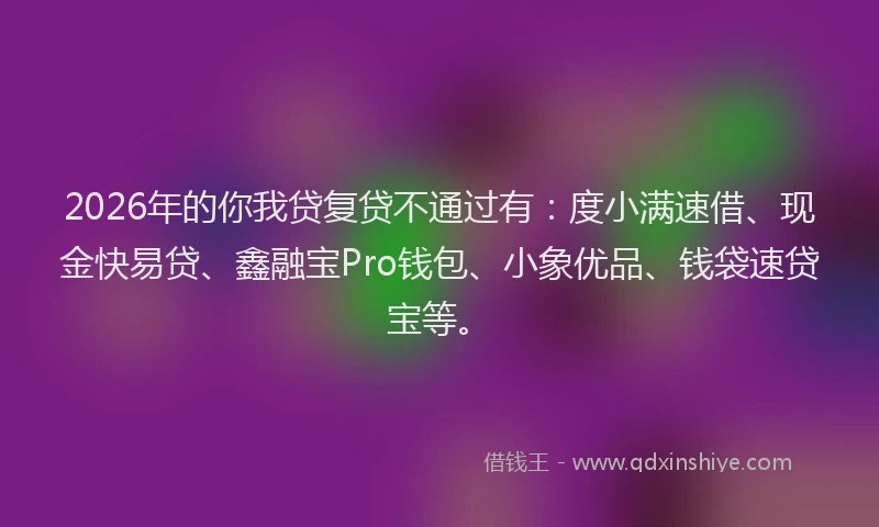 2026年的你我贷复贷不通过有：度小满速借、现金快易贷、鑫融宝Pro钱包、小象优品、钱袋速贷宝等。