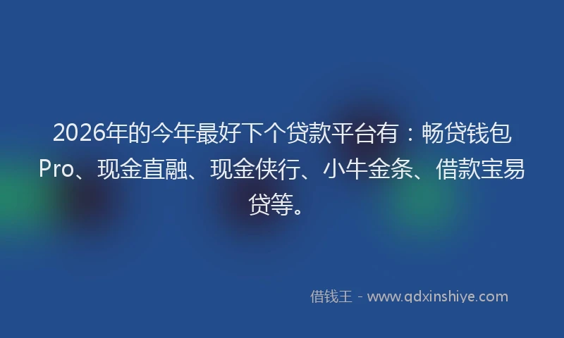 2026年的今年最好下个贷款平台有：畅贷钱包Pro、现金直融、现金侠行、小牛金条、借款宝易贷等。