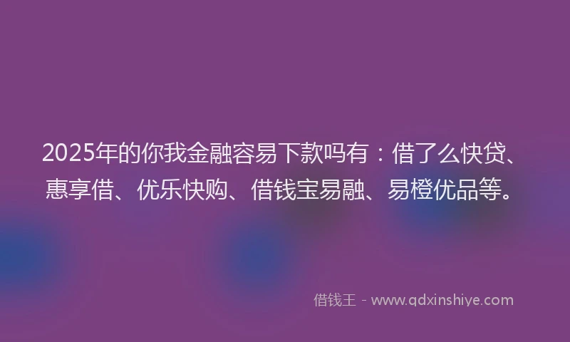 2025年的你我金融容易下款吗有：借了么快贷、惠享借、优乐快购、借钱宝易融、易橙优品等。