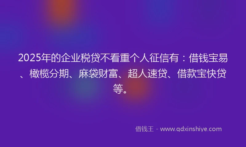 2025年的企业税贷不看重个人征信有：借钱宝易、橄榄分期、麻袋财富、超人速贷、借款宝快贷等。