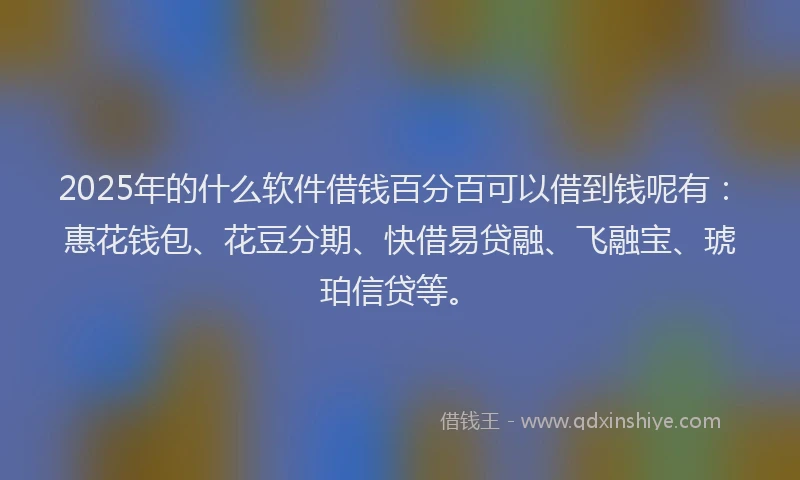 2025年的什么软件借钱百分百可以借到钱呢有：惠花钱包、花豆分期、快借易贷融、飞融宝、琥珀信贷等。
