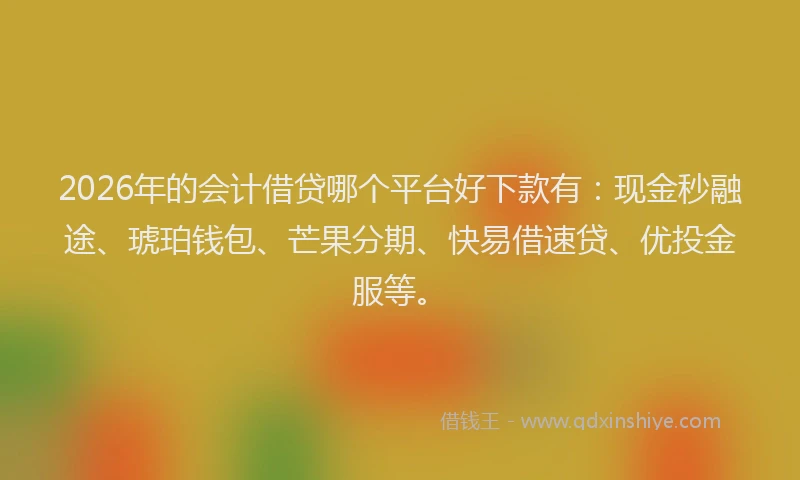 2026年的会计借贷哪个平台好下款有：现金秒融途、琥珀钱包、芒果分期、快易借速贷、优投金服等。