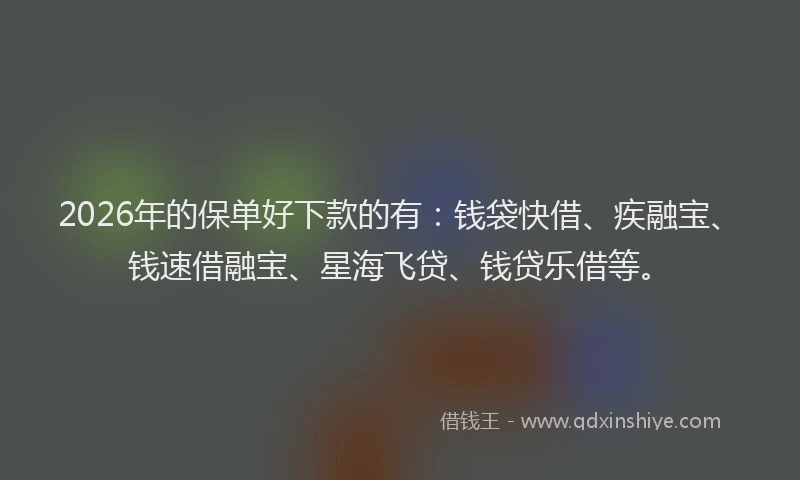 2026年的保单好下款的有：钱袋快借、疾融宝、钱速借融宝、星海飞贷、钱贷乐借等。