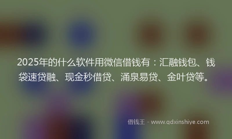 2025年的什么软件用微信借钱有：汇融钱包、钱袋速贷融、现金秒借贷、涌泉易贷、金叶贷等。