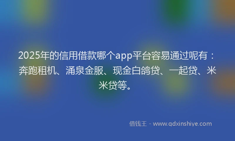 2025年的信用借款哪个app平台容易通过呢有：奔跑租机、涌泉金服、现金白鸽贷、一起贷、米米贷等。