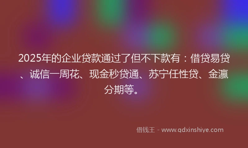 2025年的企业贷款通过了但不下款有：借贷易贷、诚信一周花、现金秒贷通、苏宁任性贷、金瀛分期等。