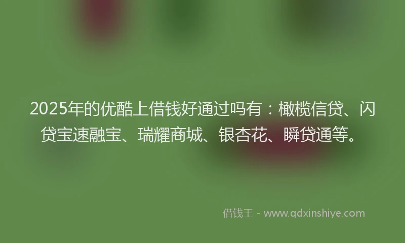 2025年的优酷上借钱好通过吗有:橄榄信贷、闪贷宝速融宝、瑞耀商城、银杏花、瞬贷通等。