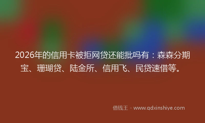 2026年的信用卡被拒网贷还能批吗有：森森分期宝、珊瑚贷、陆金所、信用飞、民贷速借等。
