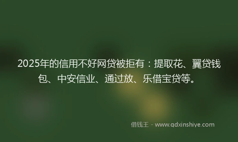 2025年的信用不好网贷被拒有：提取花、翼贷钱包、中安信业、通过放、乐借宝贷等。