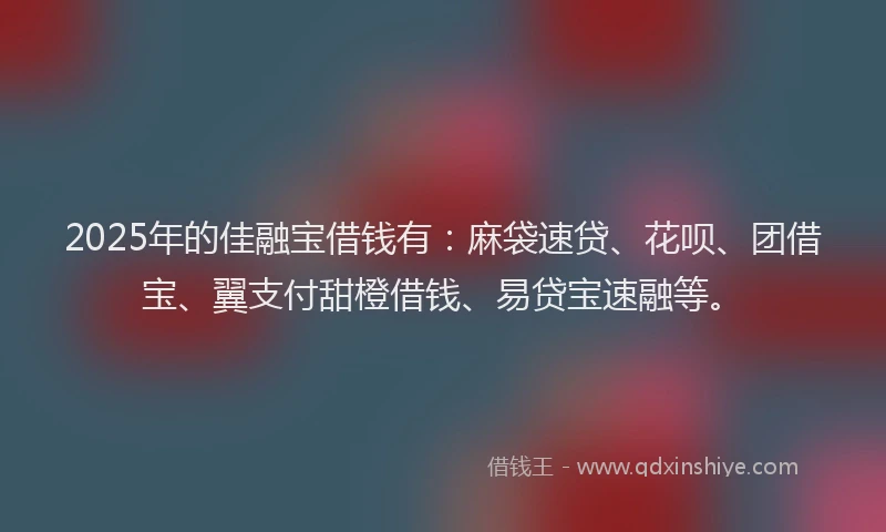 2025年的佳融宝借钱有:麻袋速贷、花呗、团借宝、翼支付甜橙借钱、易贷宝速融等。