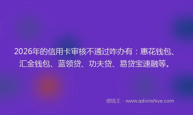 2026年的信用卡审核不通过咋办有：惠花钱包、汇金钱包、蓝领贷、功夫贷、易贷宝速融等。