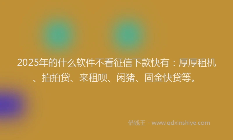 2025年的什么软件不看征信下款快有：厚厚租机、拍拍贷、来租呗、闲猪、固金快贷等。